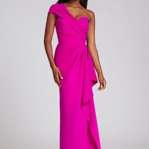 Rickie Freeman for Teri Jon Stretch Crepe Side Drape Floor Length Magenta Gown